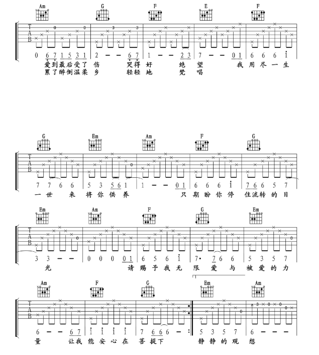《爱的供养吉他谱》_杨幂_C调_吉他图片谱4张 图2