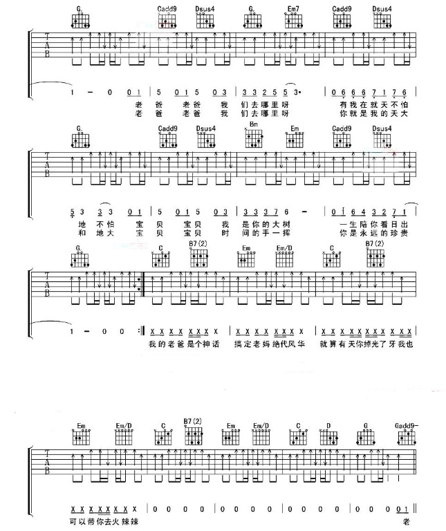 《儿吉他谱》_爸爸去哪_吉他图片谱3张 图3