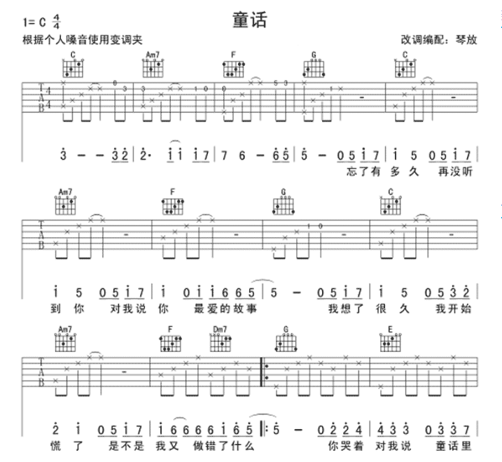 《童话吉他谱》_光良_C调_吉他图片谱2张 图1