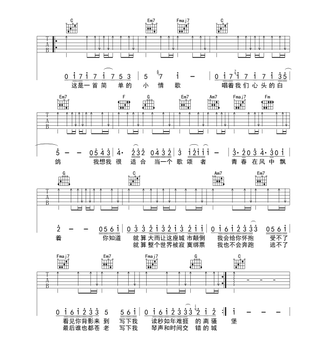 《小情歌吉他谱》_苏打绿_D调_吉他图片谱2张 图2