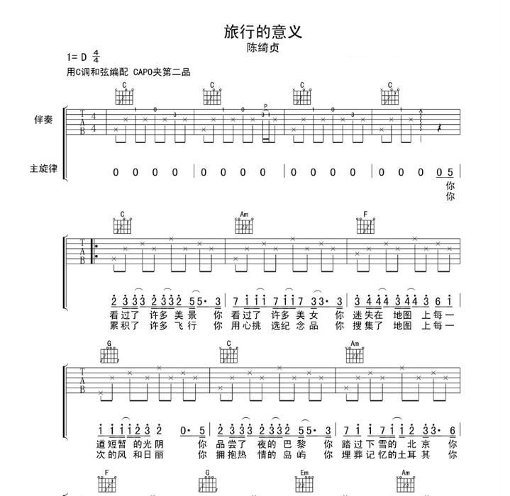 《旅行的意义吉他谱》_陈绮贞_D调_吉他图片谱4张 图1