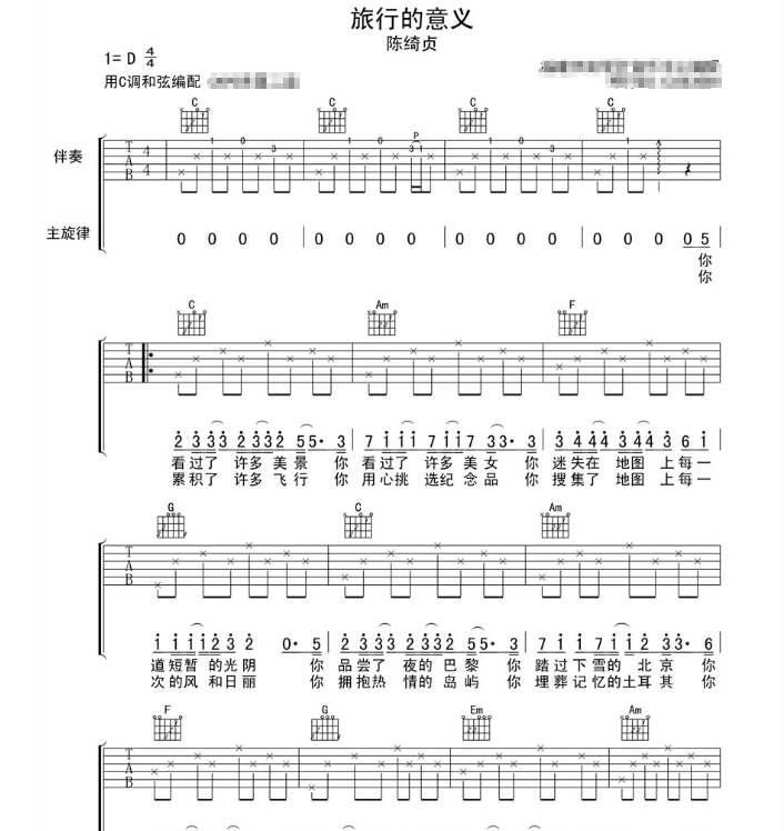《旅行的意义吉他谱》_陈绮贞_D调_吉他图片谱3张 图1
