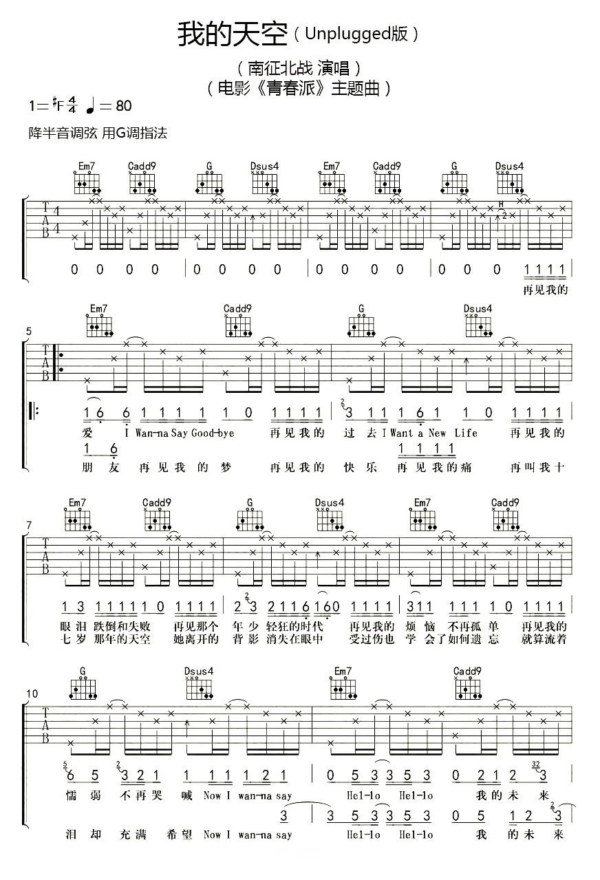《我的天空吉他谱》_南征北战NZBZ_F调_吉他图片谱4张 图1