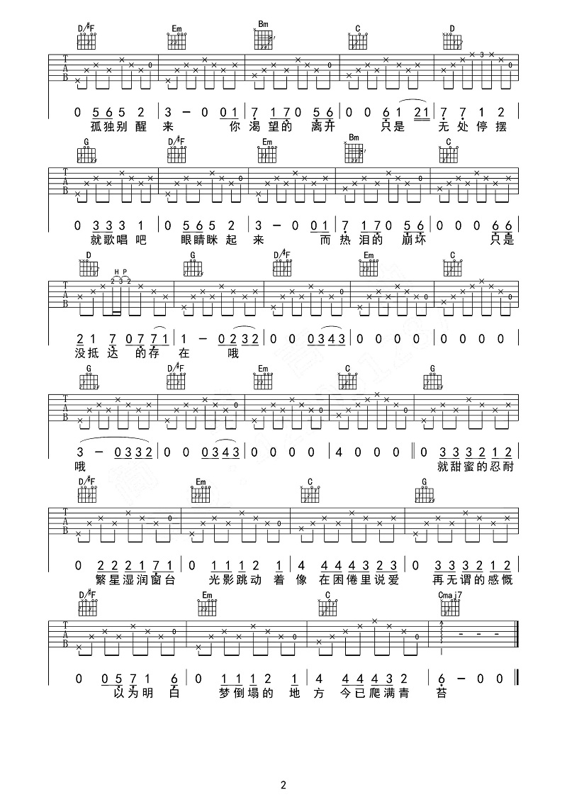 《理想三旬吉他谱》_陈鸿宇_G调_吉他图片谱2张 图2