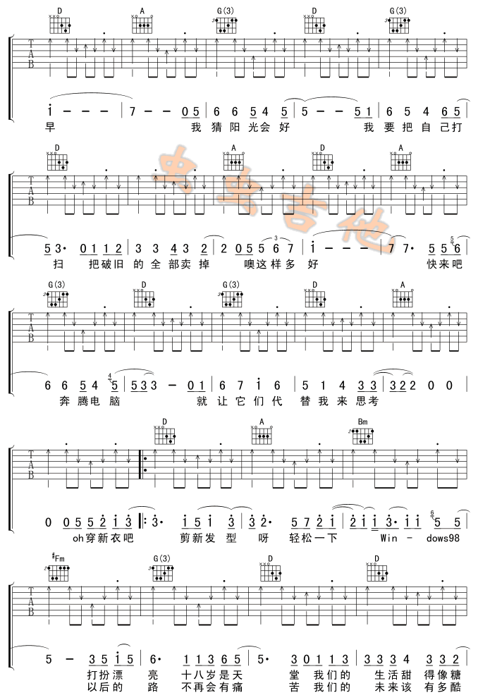 《NEW BODY吉他谱》_朴树_D调_吉他图片谱2张 图2
