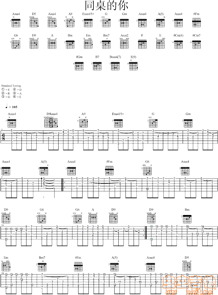 《同桌的你吉他谱》_老狼_吉他图片谱3张 图1