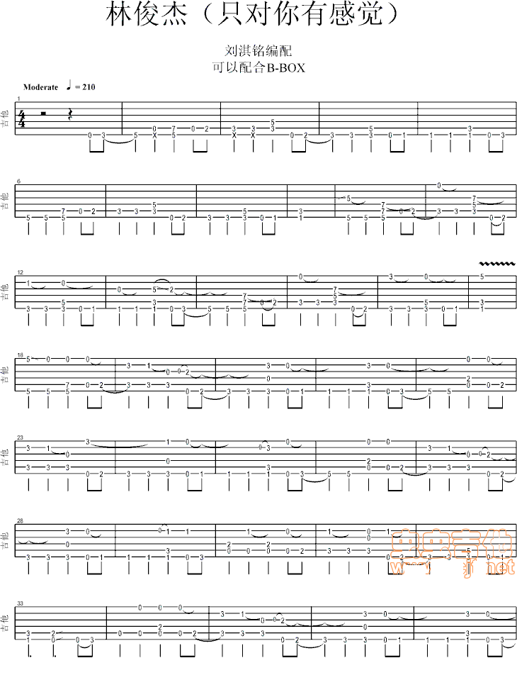 《只对你有感觉吉他谱》_飞轮海_指弹_吉他图片谱3张 图1