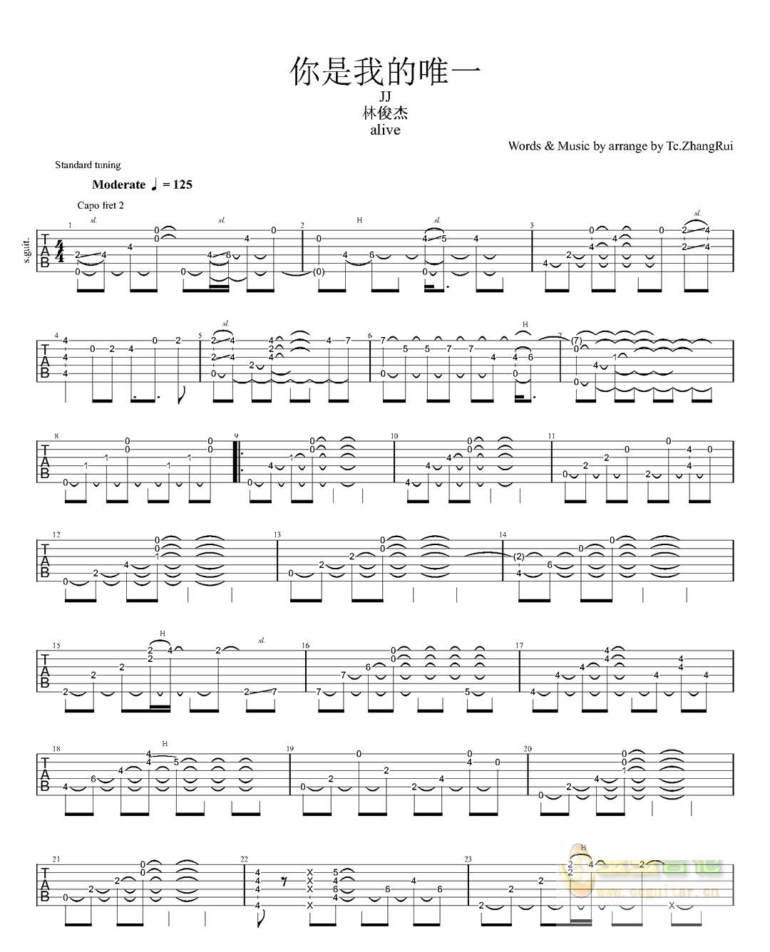 《你是我的唯一吉他谱》_林俊杰_独奏_吉他图片谱3张 图1