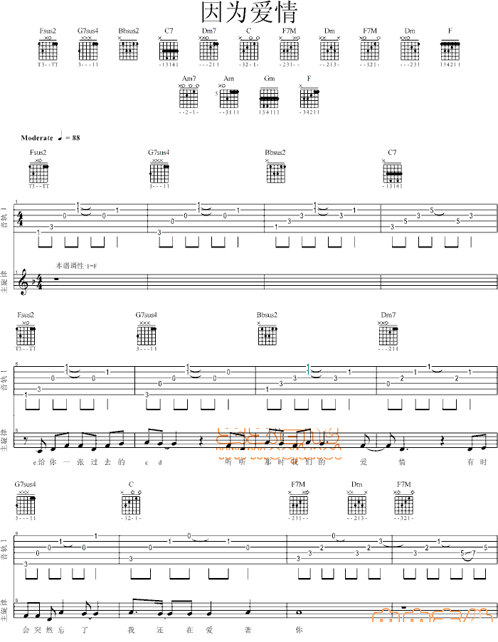 《因为爱情吉他谱》_陈奕迅_和弦谱_吉他图片谱2张 图1