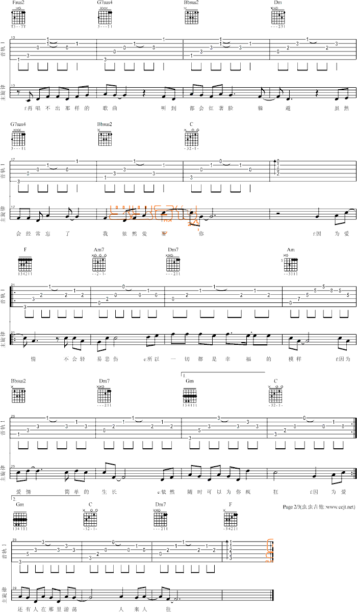 《因为爱情吉他谱》_陈奕迅_和弦谱_吉他图片谱2张 图2