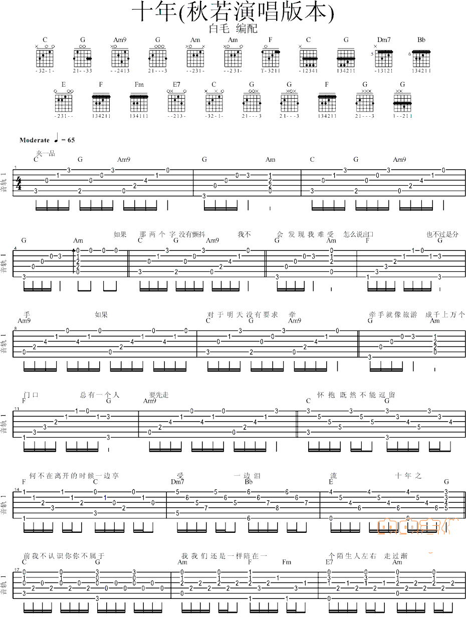 《十年吉他谱》_陈奕迅_G调_吉他图片谱3张 图1