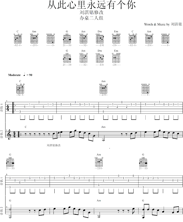 《从此心里永远有个你吉他谱》_办桌二人组_指弹_吉他图片谱4张 图1
