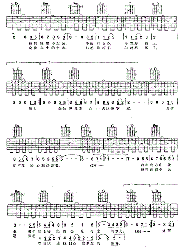 《不再犹豫吉他谱》_BEYOND_G调_吉他图片谱3张 图2