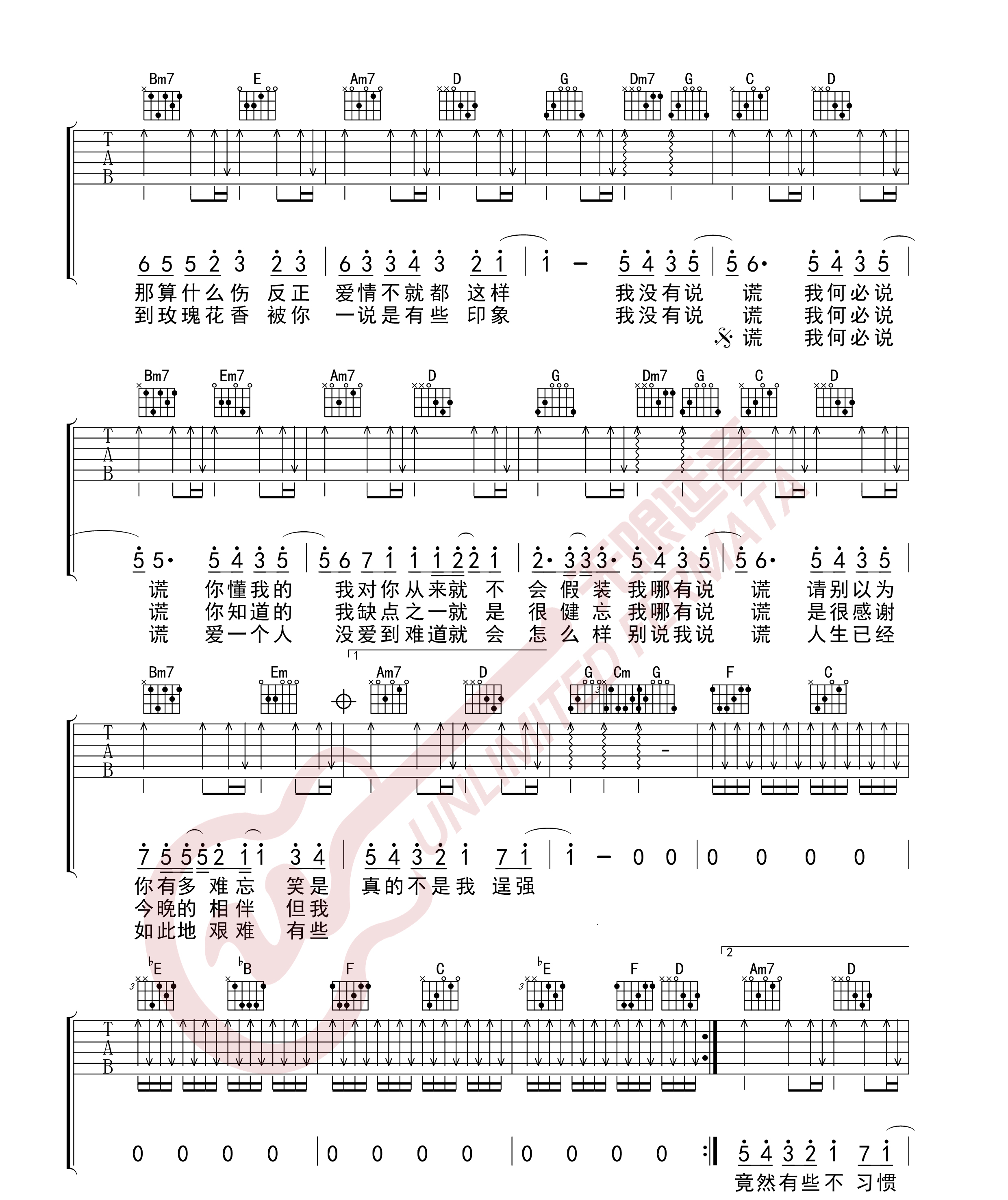 《说谎吉他谱》_林宥嘉__图片谱完整版_B调_吉他图片谱3张 图2