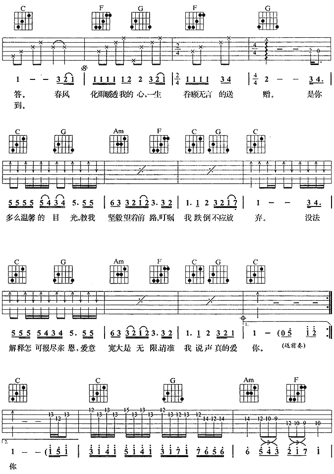 《真的爱你吉他谱》_BEYOND__图片谱完整版_C调_吉他图片谱3张 图2