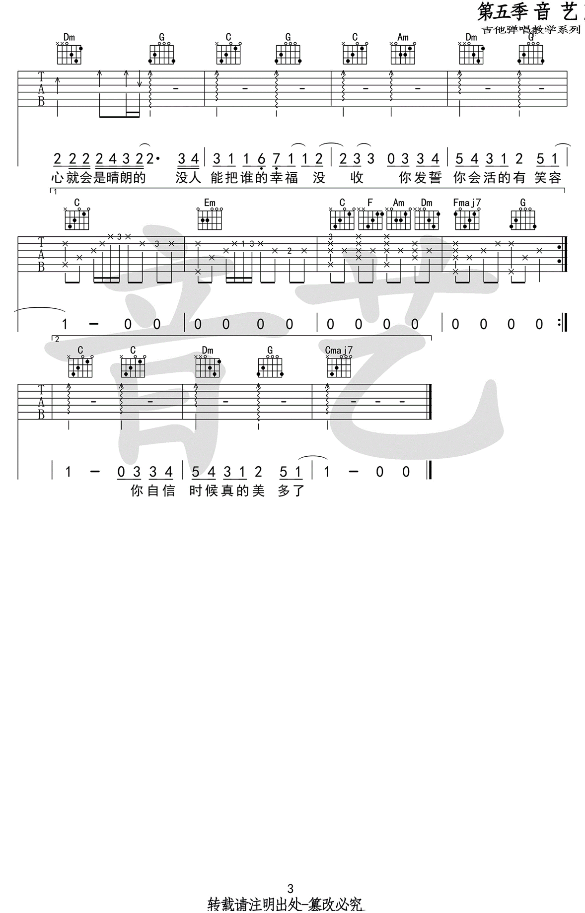 《分手快乐吉他谱》_梁静茹__C调弹唱谱_高清图片谱_C调_吉他图片谱3张 图3