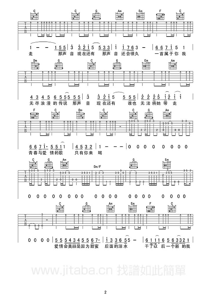 《青春与爱情吉他谱》_伍佰ChinaBlue_C调_吉他图片谱3张 图2