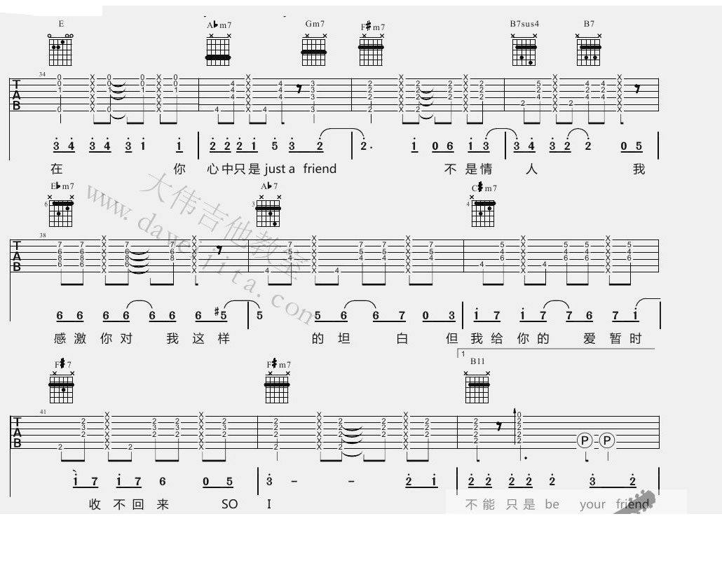 普通朋友吉他谱F调图片