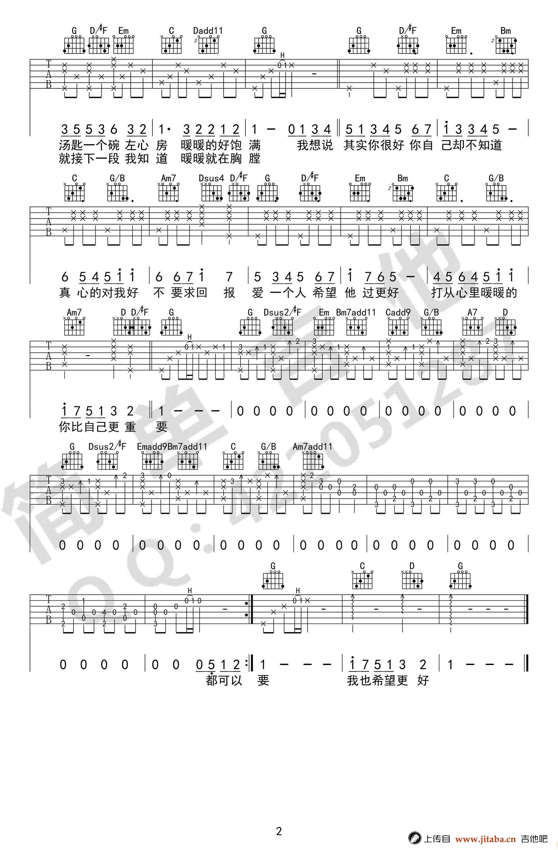 《暖暖吉他谱》_梁静茹_G调_吉他图片谱2张 图2