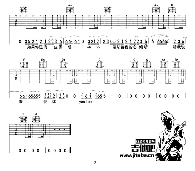 《爱很简单吉他谱》_陶喆_C调_吉他图片谱3张 图3