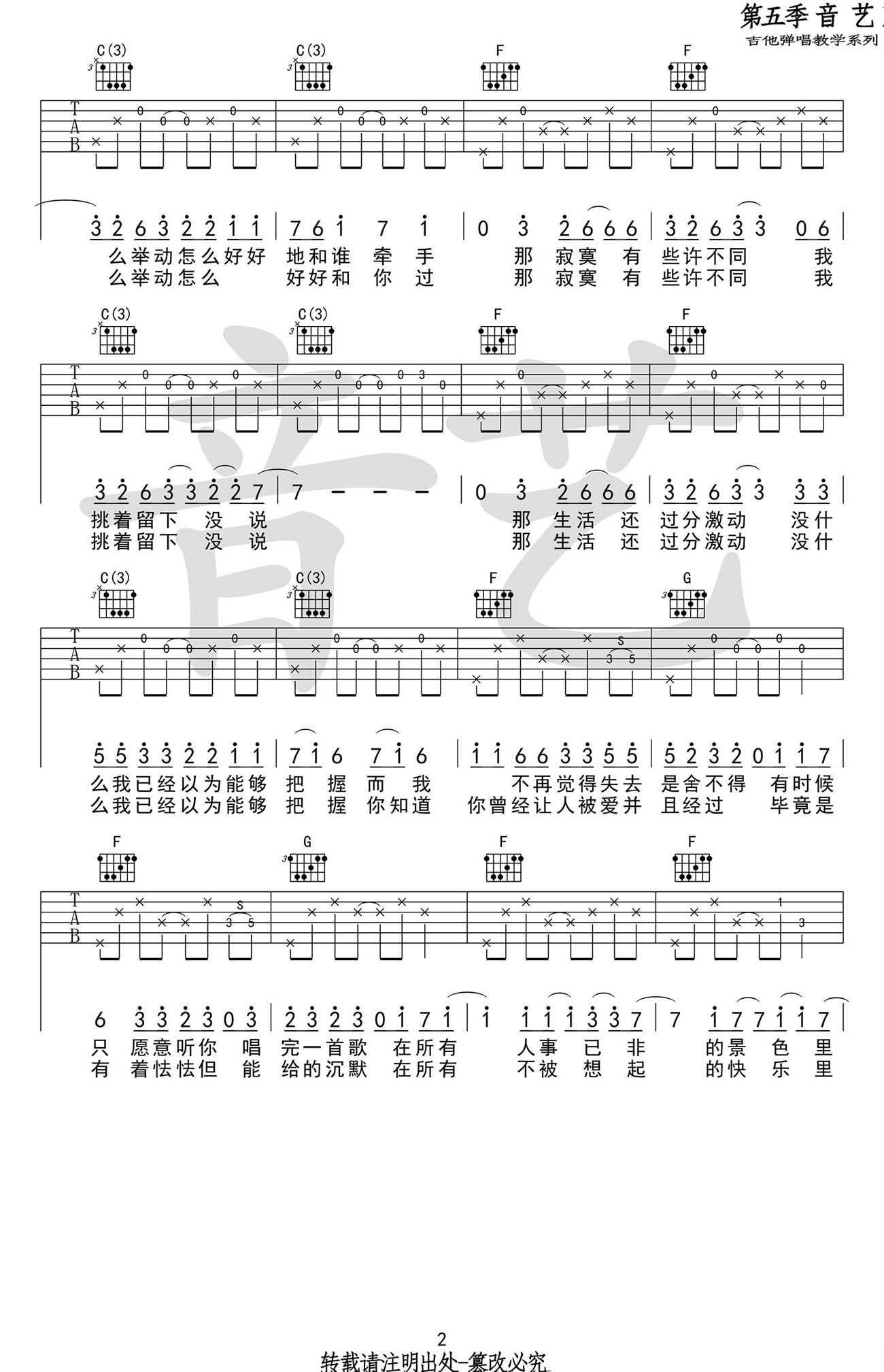 《喜欢吉他谱》_张悬_C调_吉他图片谱2张 图2