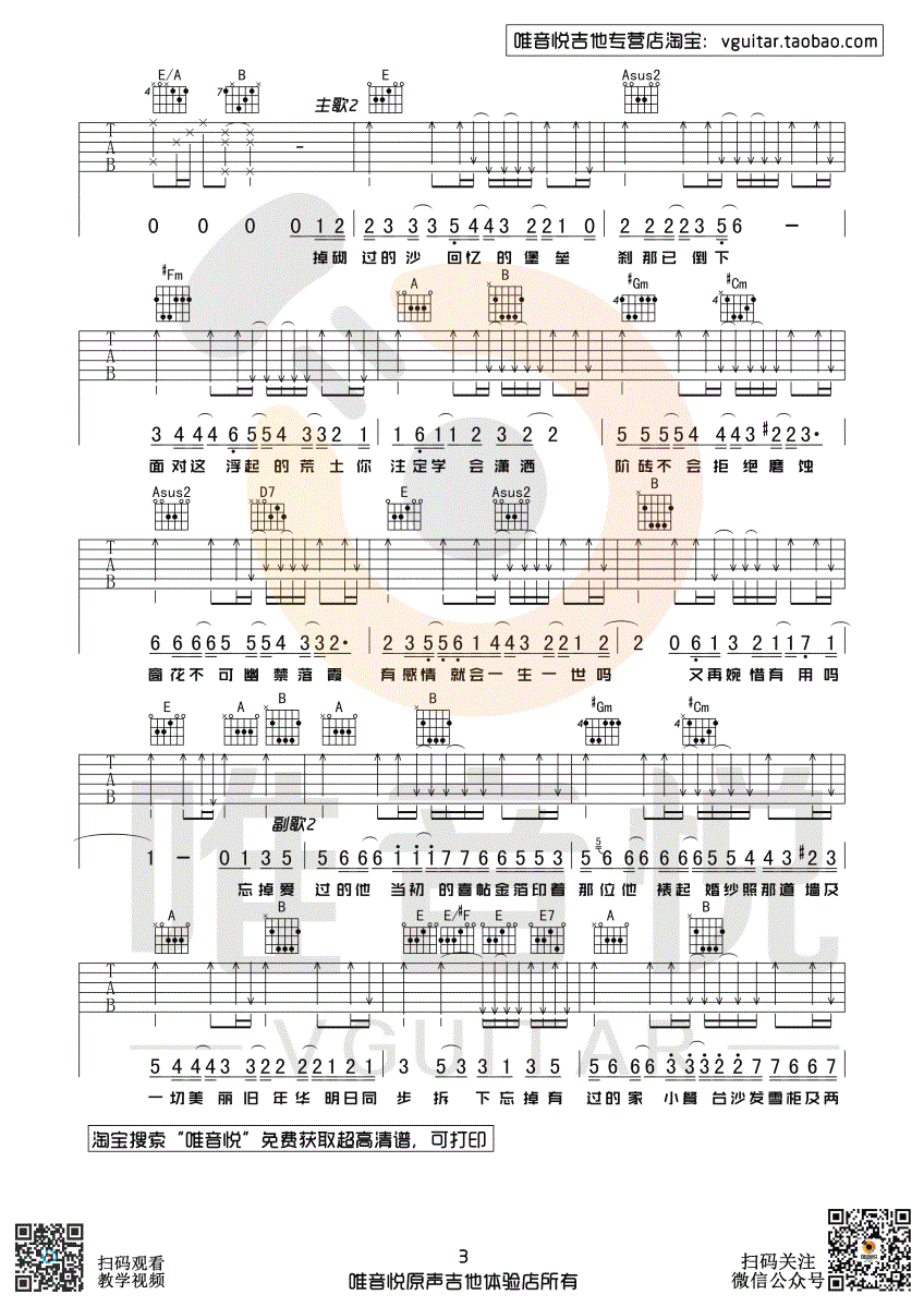 《喜帖街吉他谱》_谢安琪_陈奕迅演唱会_卢凯彤吉他伴奏版本_E调_吉他图片谱4张 图3