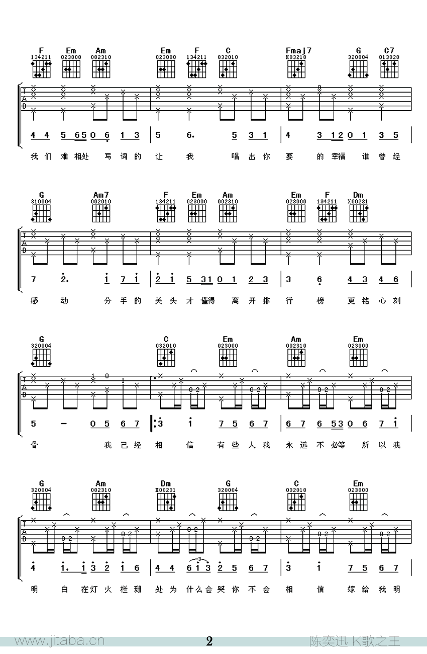 《K歌之王吉他谱》_陈奕迅__C调弹唱谱_完整版_C调_吉他图片谱3张 图2