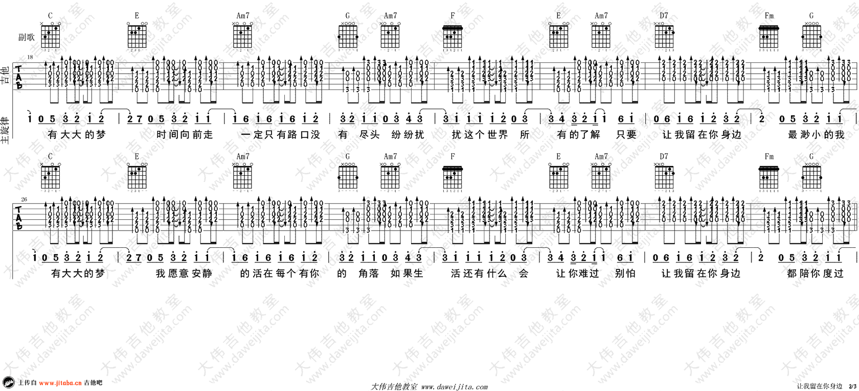 《让我留在你身边吉他谱》_陈奕迅__吉他弹唱教学_C调_吉他图片谱3张 图2