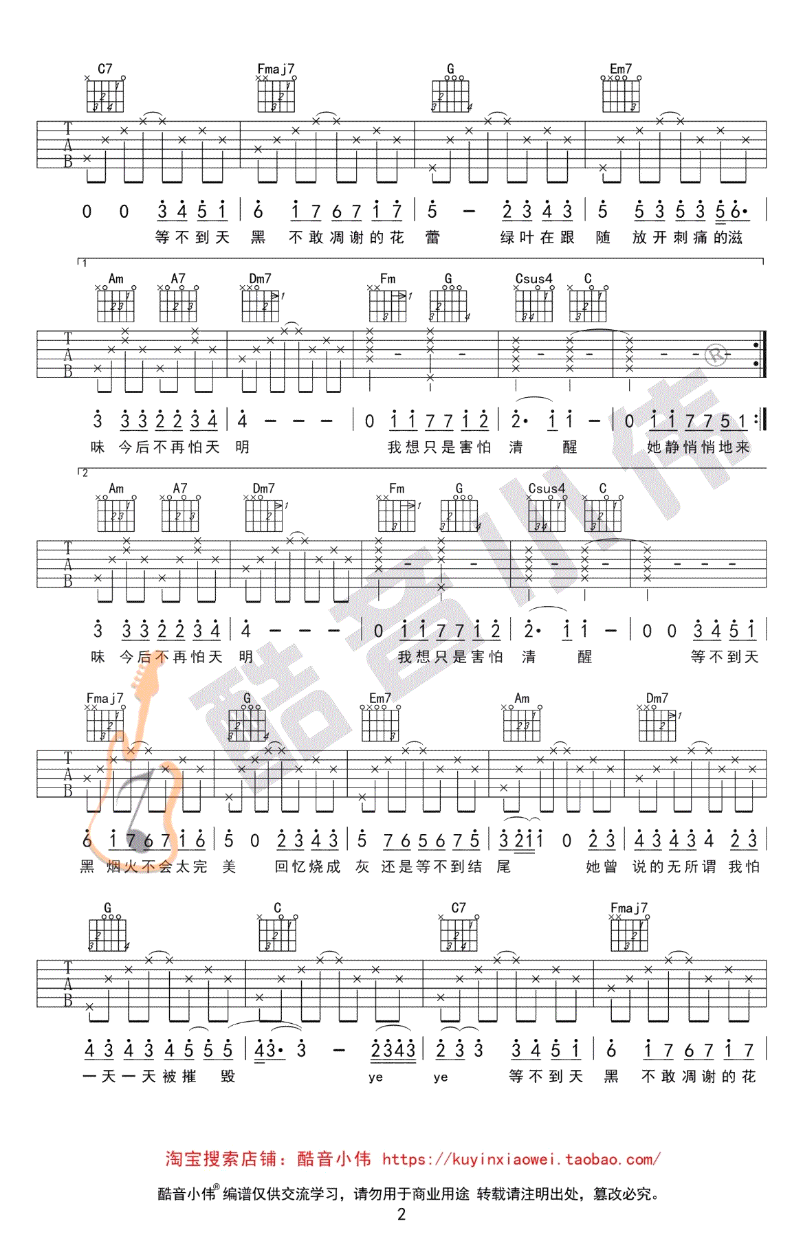 《她说吉他谱》_林俊杰__C调简单谱_吉他弹唱图片谱_C调_吉他图片谱3张 图2