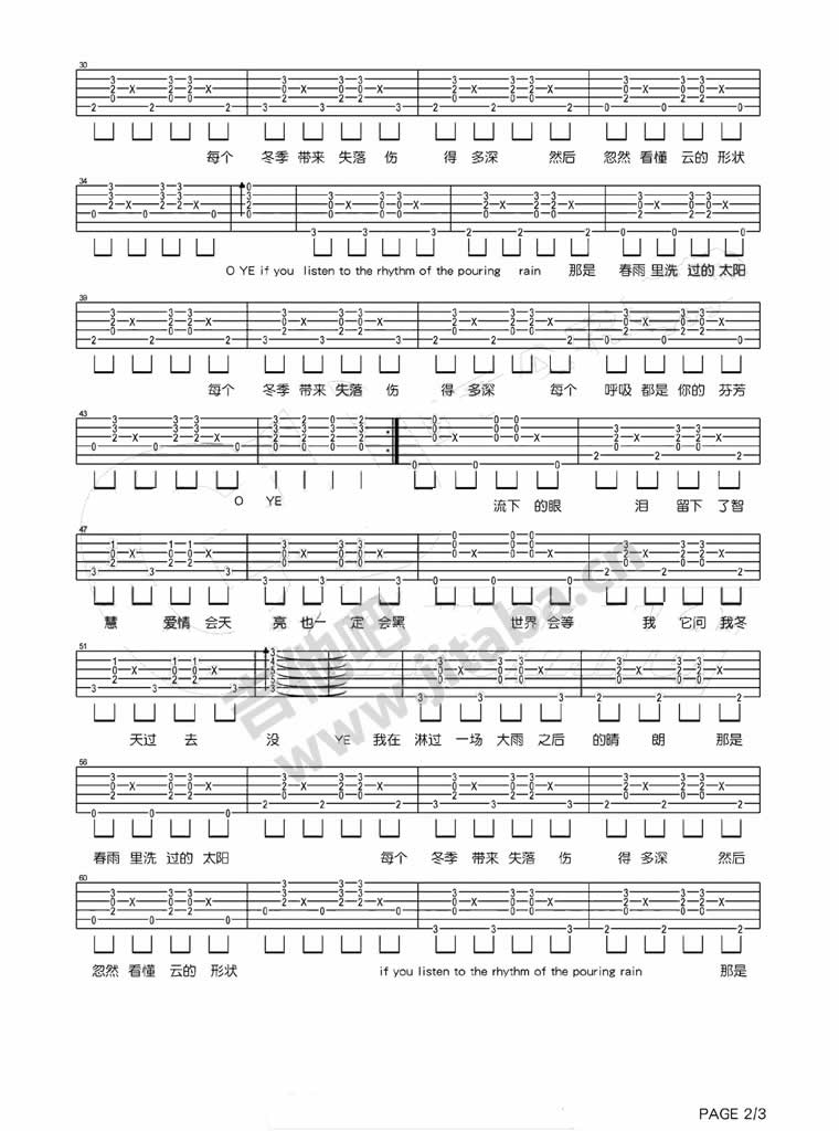 《春雨里洗过的太阳吉他谱》_王力宏__吉他图片谱3张 图2