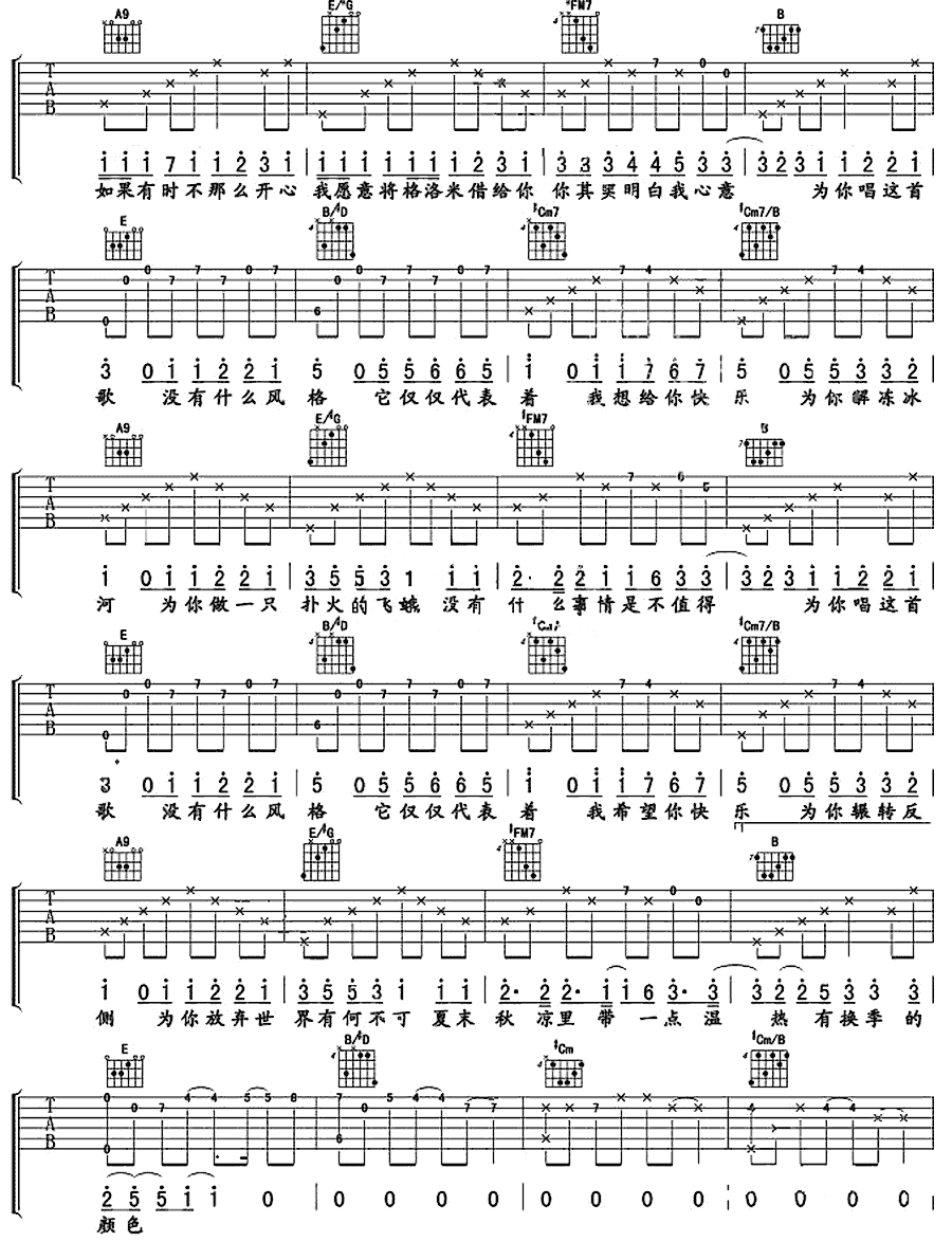《有何不可吉他谱》_许嵩__吉他弹唱六线谱好听_F调_吉他图片谱3张 图2