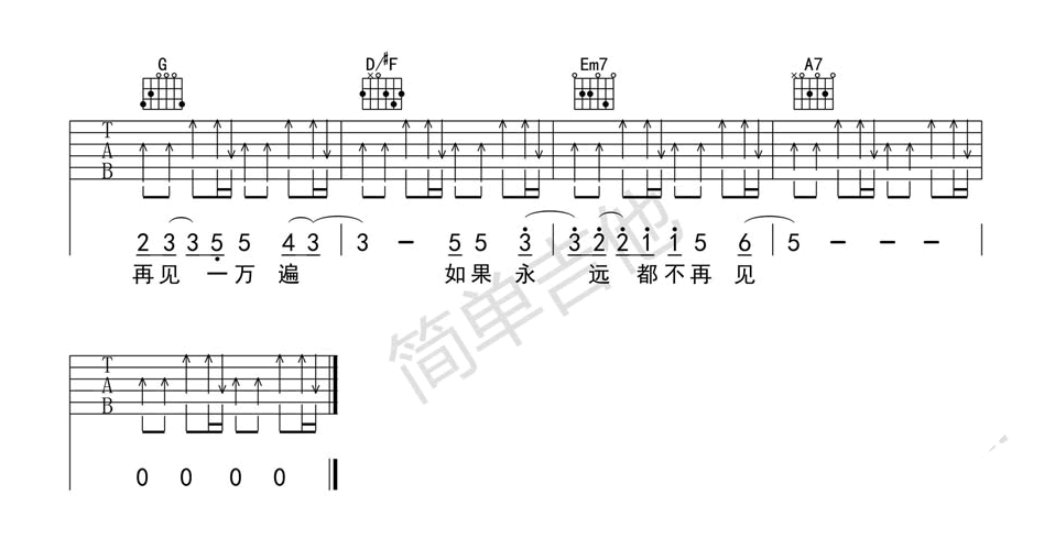 《再见再见吉他谱》_廖晶_吉他图片谱4张 图4