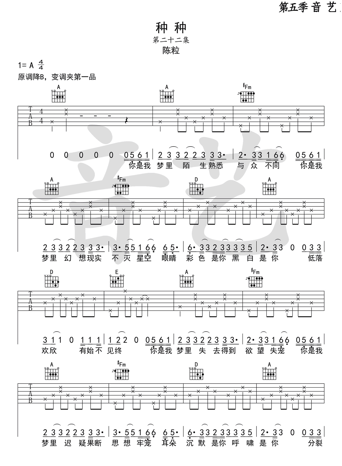《种种吉他谱》_陈粒__图片谱完整版_吉他图片谱3张 图2