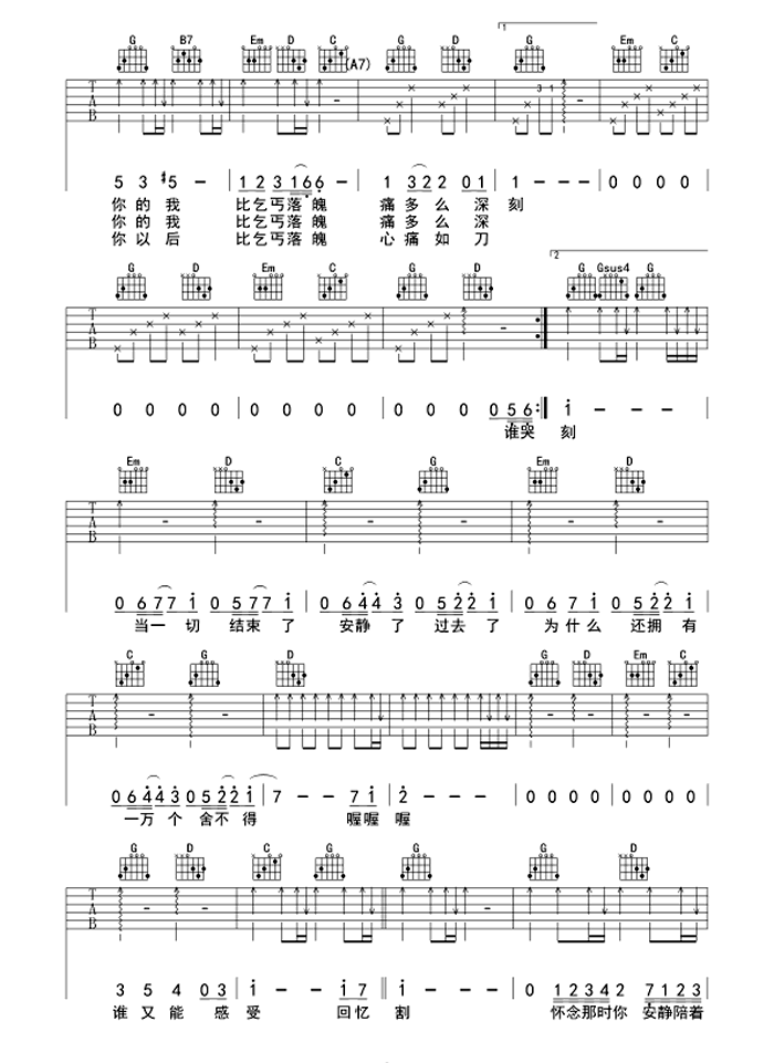 國王與乞丐吉他譜楊宗緯華晨宇華晨宇g調圖片譜完整版吉他圖片譜4張