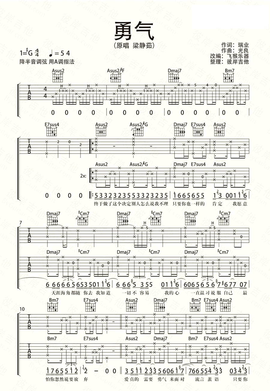 《勇气吉他谱》_棉子_梁静茹_图片谱完整版_吉他图片谱4张 图2