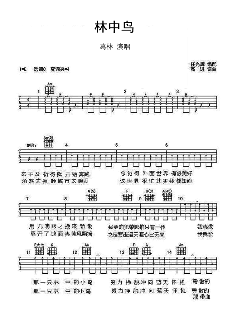 《林中鸟六线谱》_六月、枫宇辰、寐加岛_葛林_图片谱完整版_吉他图片谱3张 图2