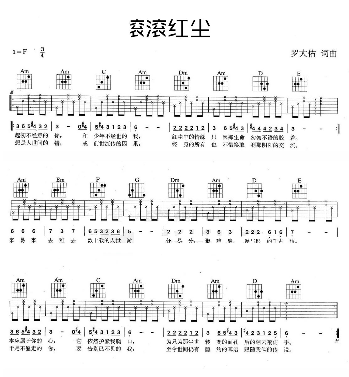 《滚滚红尘吉他谱》_陈淑桦_罗大佑__图片谱_吉他图片谱2张 图2