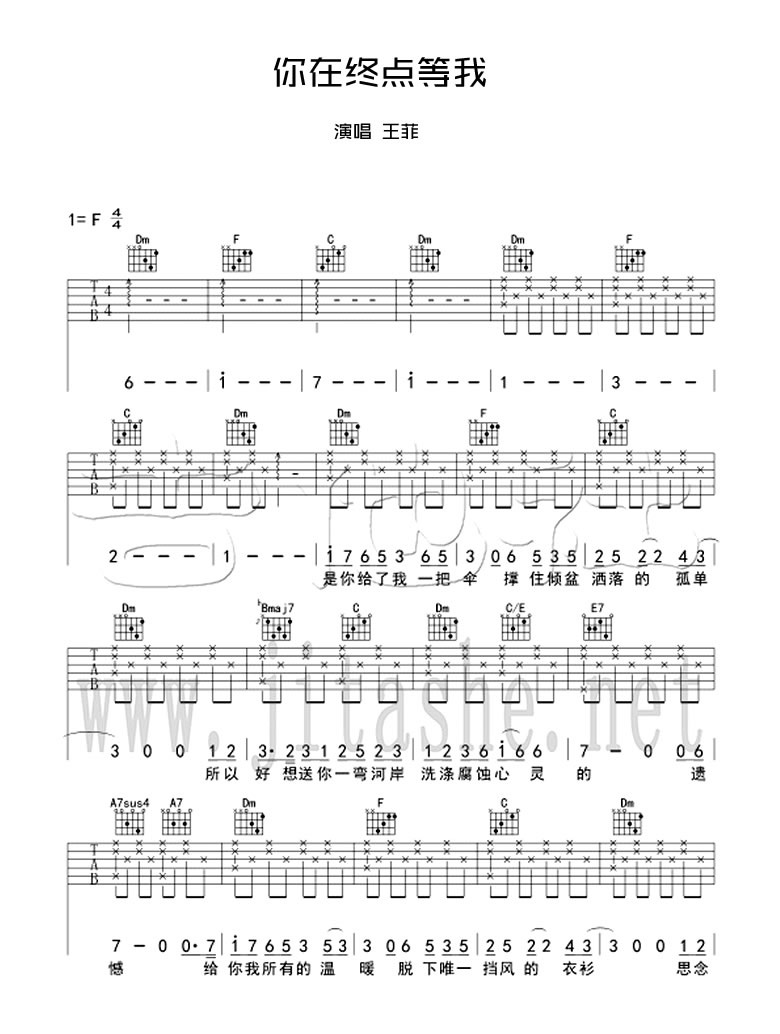 《你在终点等我吉他谱》_王菲_吉他图片谱3张 图2
