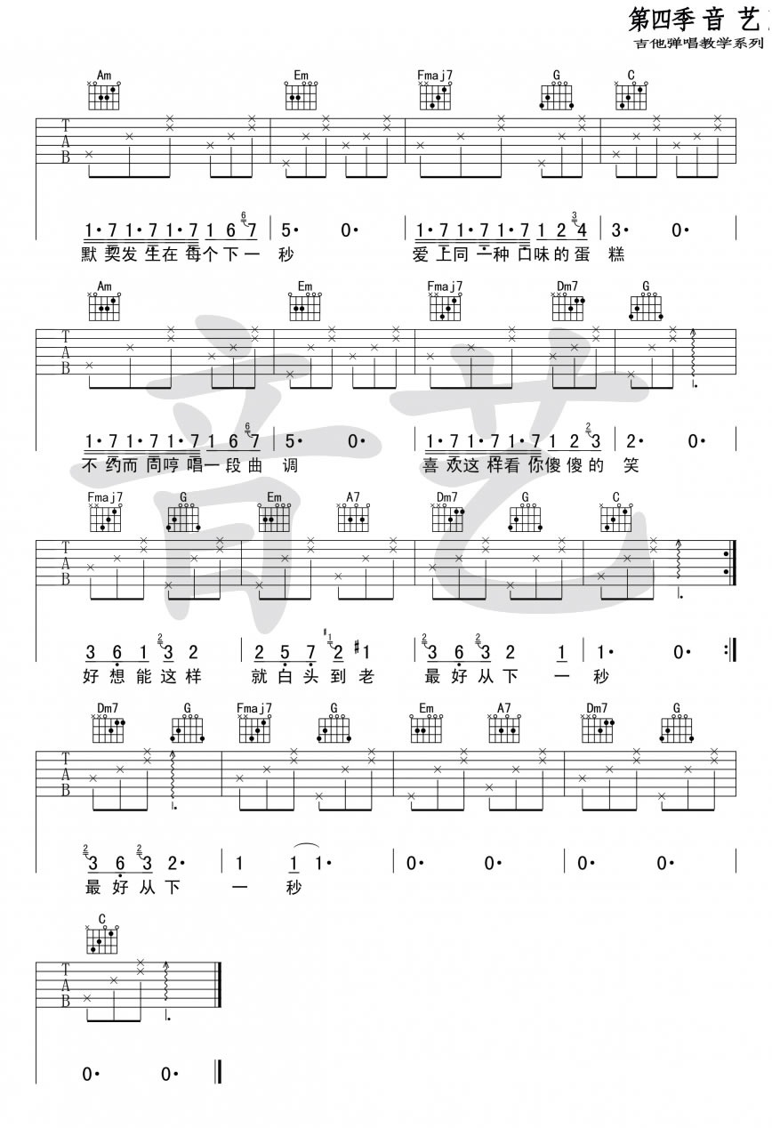 《下一秒吉他谱》_张碧晨__C调图片谱完整版_C调_吉他图片谱3张 图3
