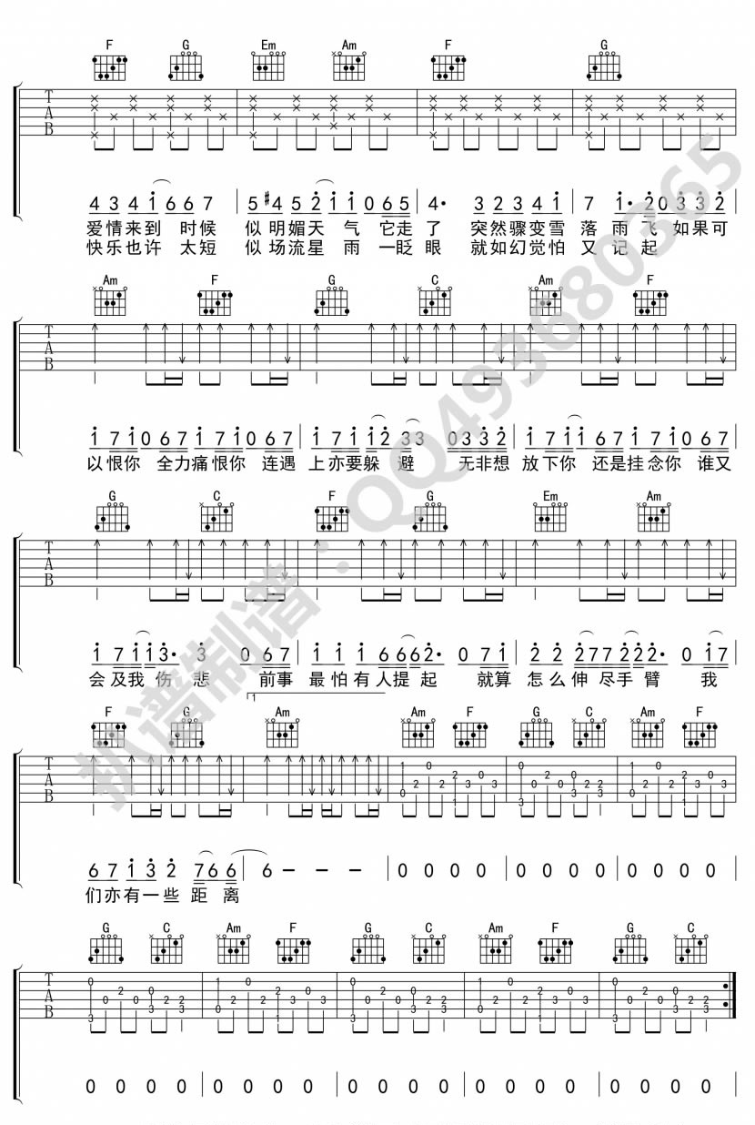 《爱在记忆中找你吉他谱》_林峯_林峰_图片谱完整版_吉他图片谱4张 图3