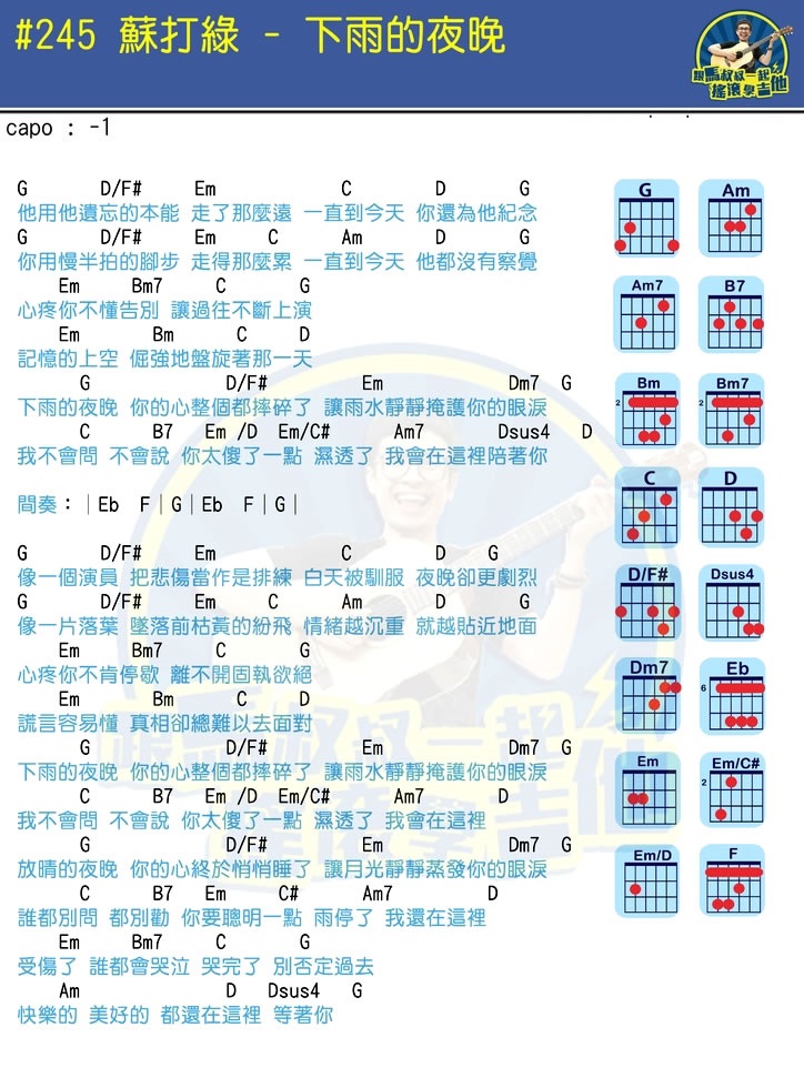 《下雨的夜晚吉他谱》_苏打绿_吉他图片谱2张 图2