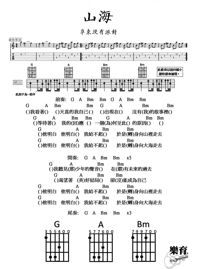 《山海吉他谱》_华晨宇_草东没有派对_图片谱完整版_吉他图片谱2张 图2