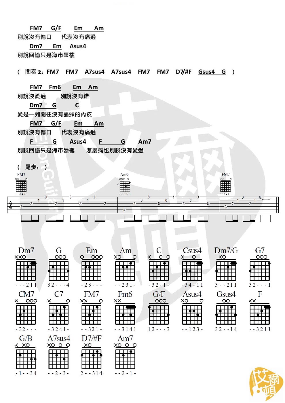 《别说没爱过吉他谱》_林薇薇_韦礼安_C调图片谱_C调_吉他图片谱3张 图3