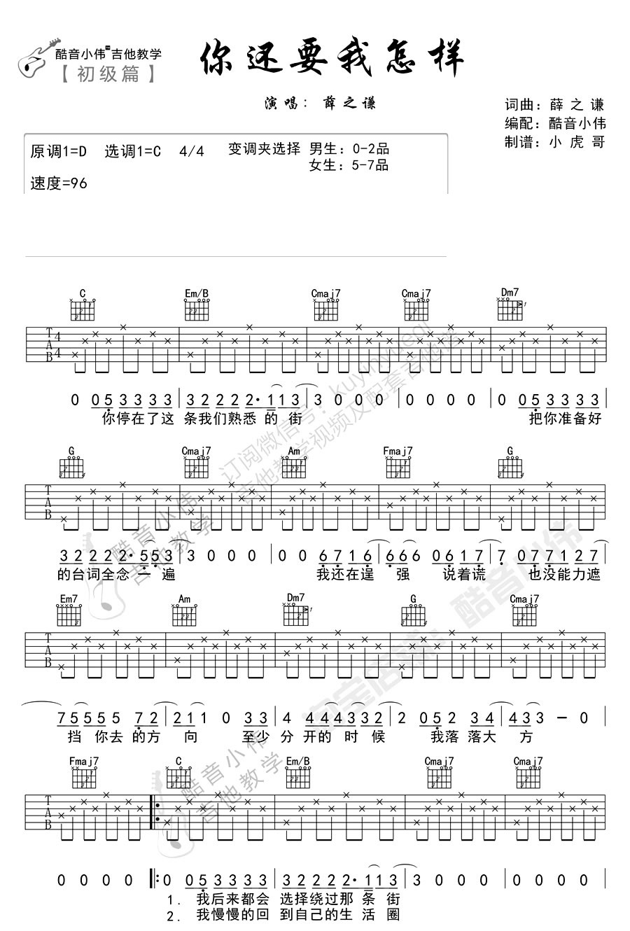 《你还要我怎样吉他谱》_薛之谦__C调图片谱完整版_C调_吉他图片谱4张 图2