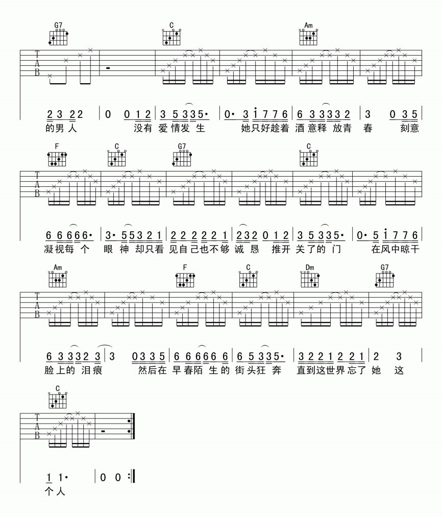 《失踪吉他谱》_林忆莲__C调图片谱完整版_C调_吉他图片谱3张 图3