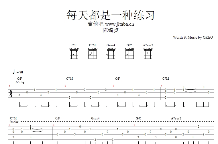 《每天都是一种练习GTP谱好听》_陈绮贞_吉他弹唱_吉他图片谱1张 图1