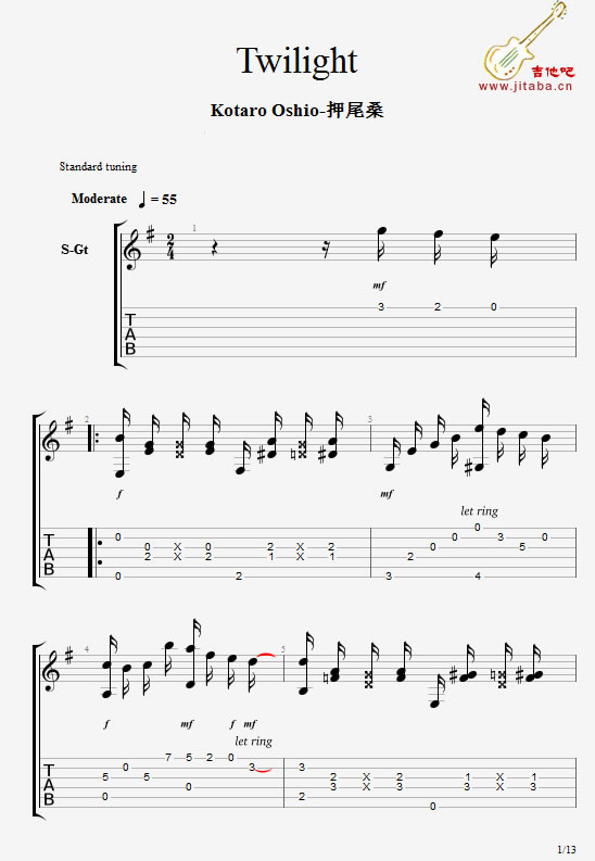 《Twilight黄昏的吉他谱》_花澤香菜、井上麻里奈_GTP谱_押尾桑_吉他图片谱1张 图1