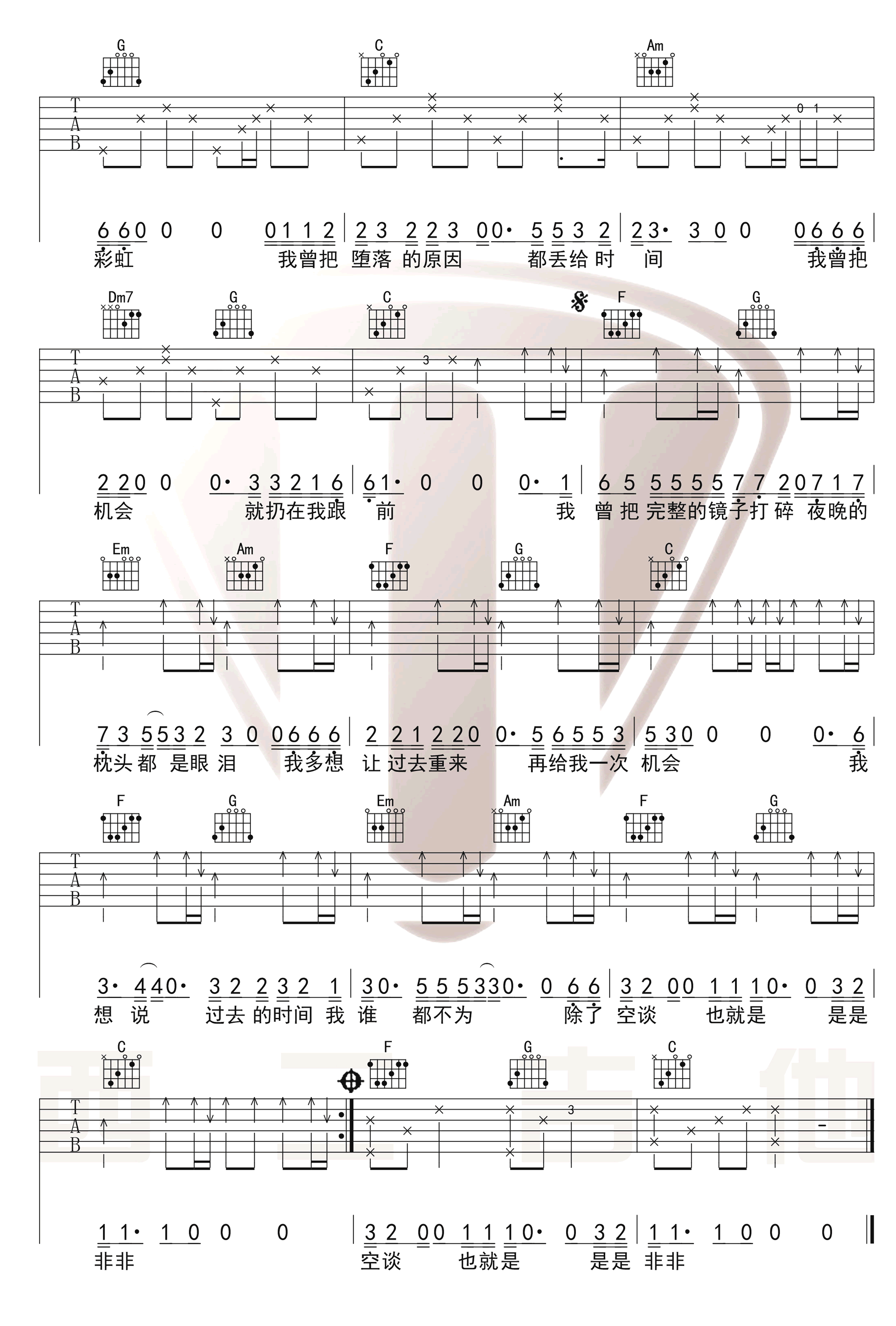 《我曾吉他谱》_隔壁老樊__C调六线谱完整版_C调_吉他图片谱3张 图3