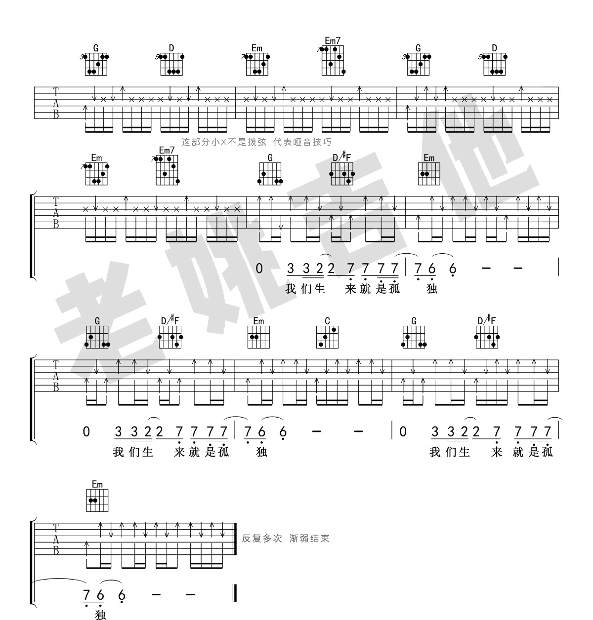 李志《梵高先生》吉他谱(B调)-Guitar Music Score - GTP吉他谱