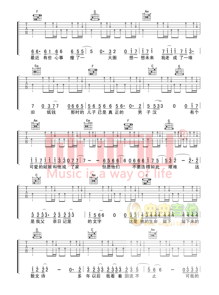 《父亲的散文诗吉他谱》_许飞_李健_图片谱标准版_吉他图片谱5张 图3